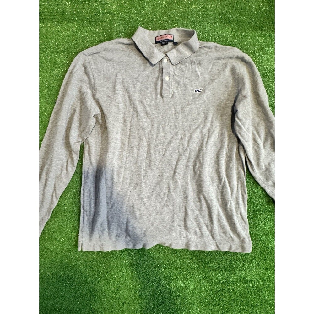 VINEYARD VINES MENS GRAY COLLARED 2 BUTTON PULLOVER WHALE POLO SHIRT SZ LARGE